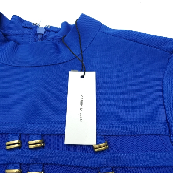 NEW Karen Millen All Over Trimmed Stretch Bandage And Mesh Bodysuit Blue Size M - Picture 7 of 11